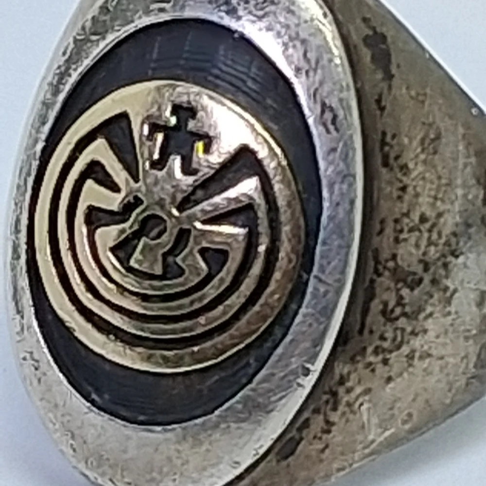 * 14k Gold & 925 Sterling Silver Hopi Man In The Maze Ring By Jason Takala